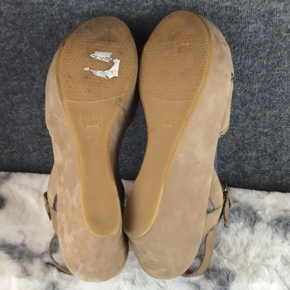 Stuart Weitzman Tan Platform Suede Sandals with Crossover Design Sz 10.5 - Picture 11 of 11